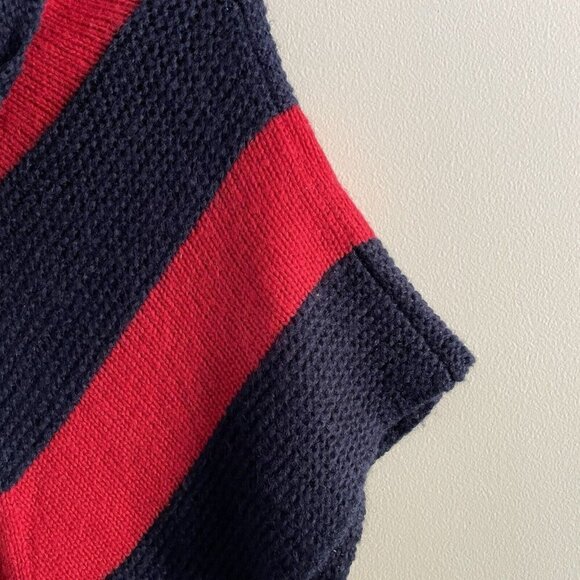 Sperry Topsider Women One Size Navy Blue/Red Large Stripe Cowl Neck Sweater Cape - Picture 4 of 9